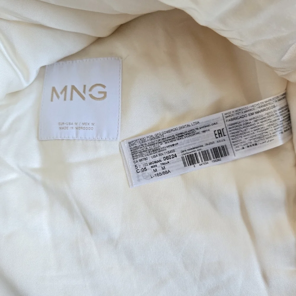 New Mango Selection Collection Quilted Satin Ecru Bomber Jacket 57006024 Med NWT
